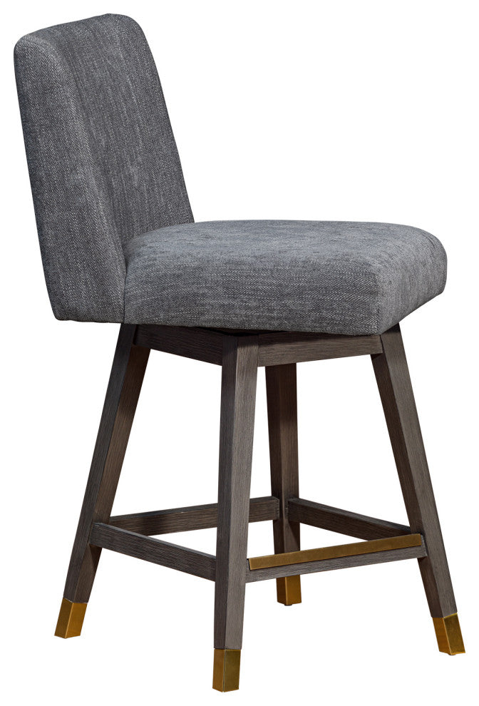 Basila Swivel Counter Stool in Grey Oak Wood Finish with Grey Fabric