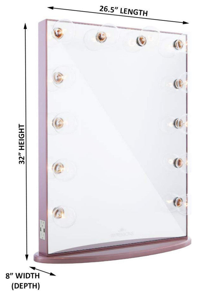 Hollywood Glow XL Vanity Mirror, Rose Gold, Clear Led Globe Bulbs