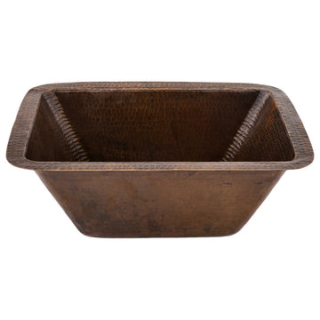 17" Rectangle Copper Prep Sink, 3.5" Drain Opening, Drain & Accessories
