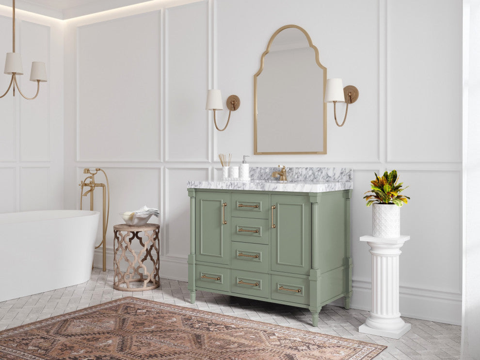 Aberdeen 42" Single Sink Bath Vanity, Evergreen 2" Calacatta Laza