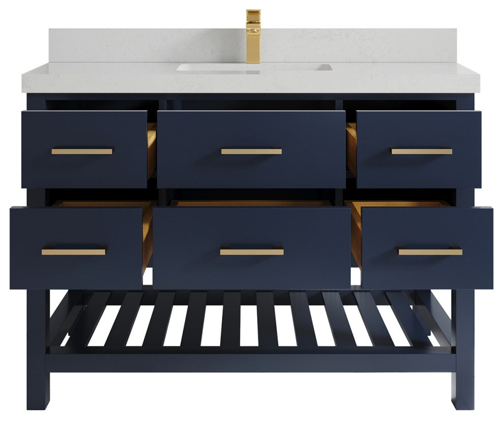 Parker 48 Single Sink Bath Vanity in Navy Blue  2" Carrara Quartz