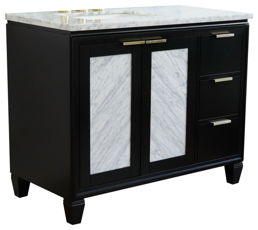 43" Single Vanity, Black Finish With White Carrara