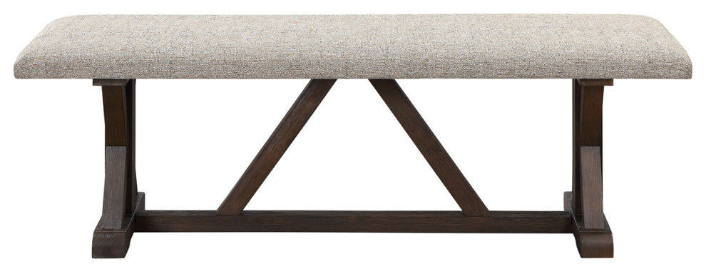 Gray Fabric Bench, Rustic Brown Finish