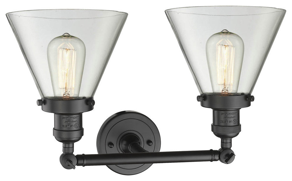 Large Cone 2-Light LED Bath Fixture, Oil Rubbed Bronze, Glass: Clear