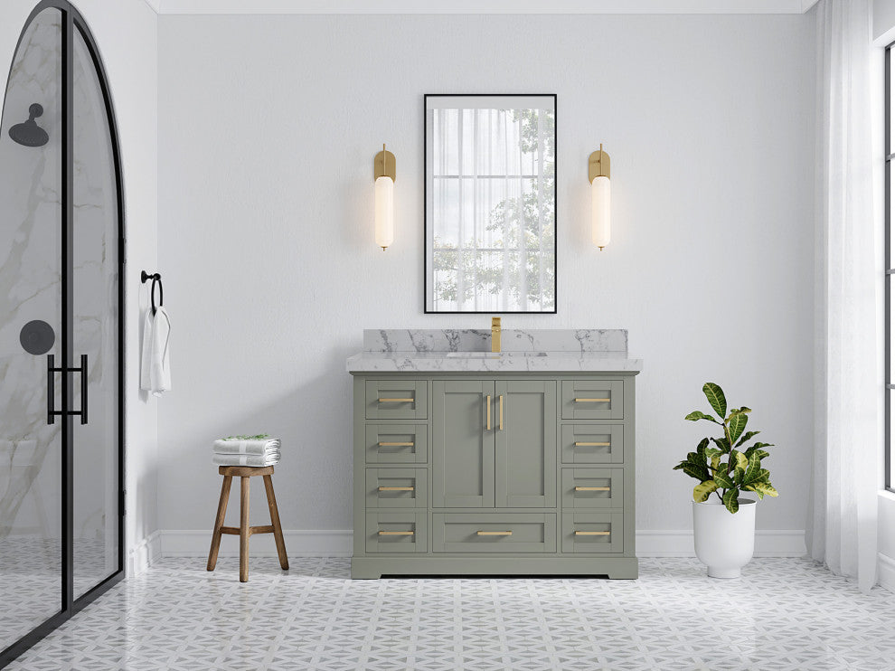 Boston 48 Single Sink Bath Vanity in Evergreen 2" Venatino Quartz