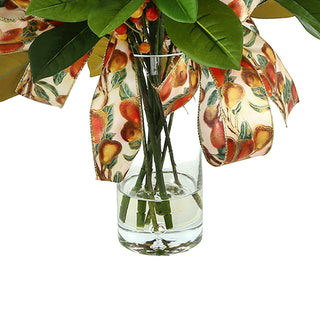 Magnolia Leaf and Berry Holiday Arrangement with Fruit Bows