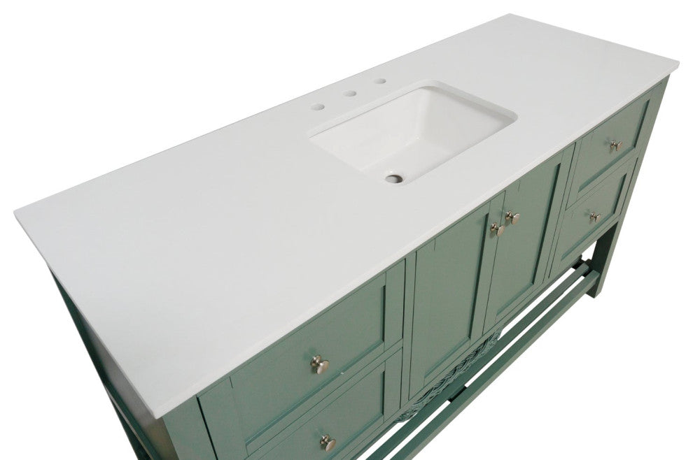 Lakeshore 60" Single Bathroom Vanity, Sage Green, Engineered White