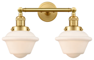 Small Oxford 2 Light Bath Vanity Light, Satin Gold, Matte White