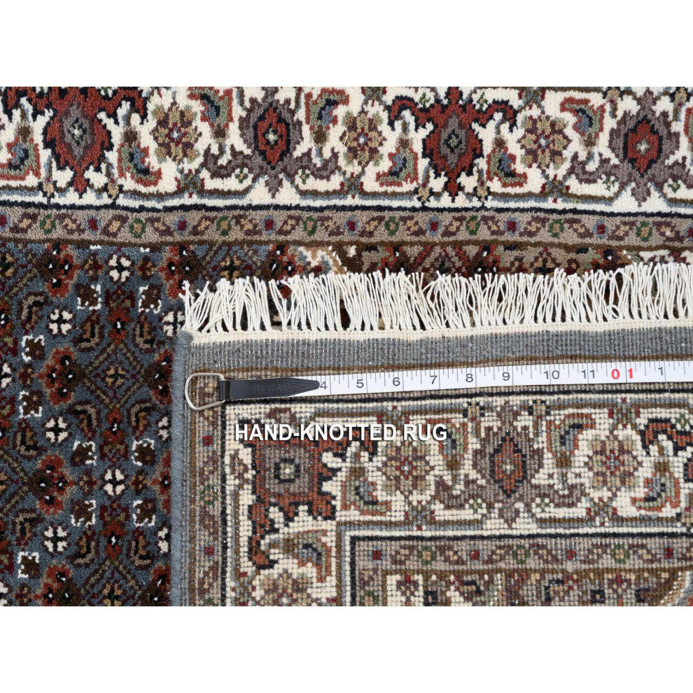 Light Gray Hand Knotted Tabriz Mahi Wool and Silk Runner Oriental Rug 2'6"x26'1"