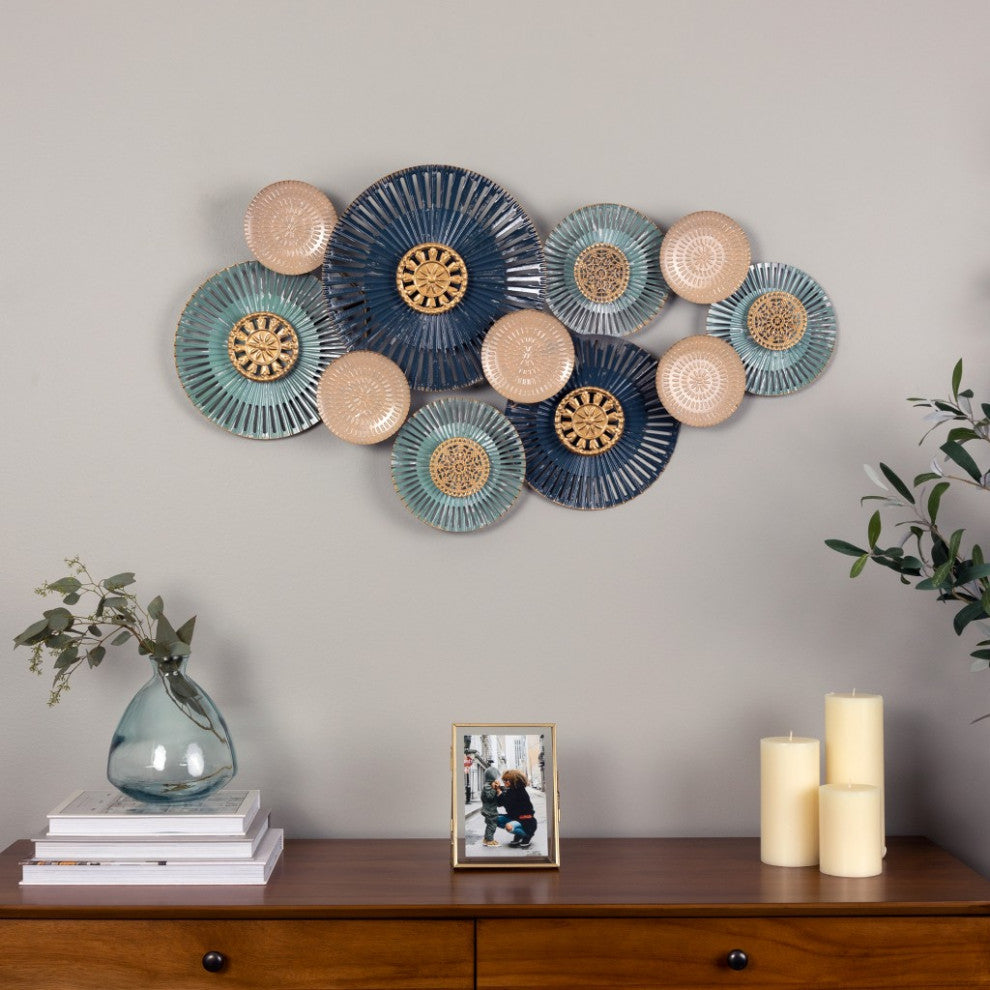 Layered Embellished Metal Plate Wall Decor