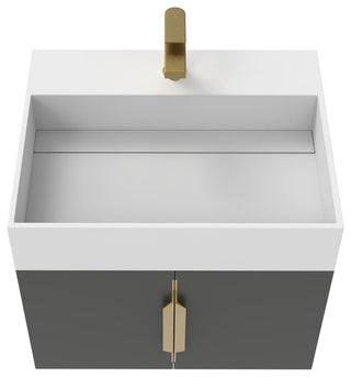 CastelloUSA Amazon 24" Wall Mounted Bathroom Vanity Set, Black, White Top, Gold