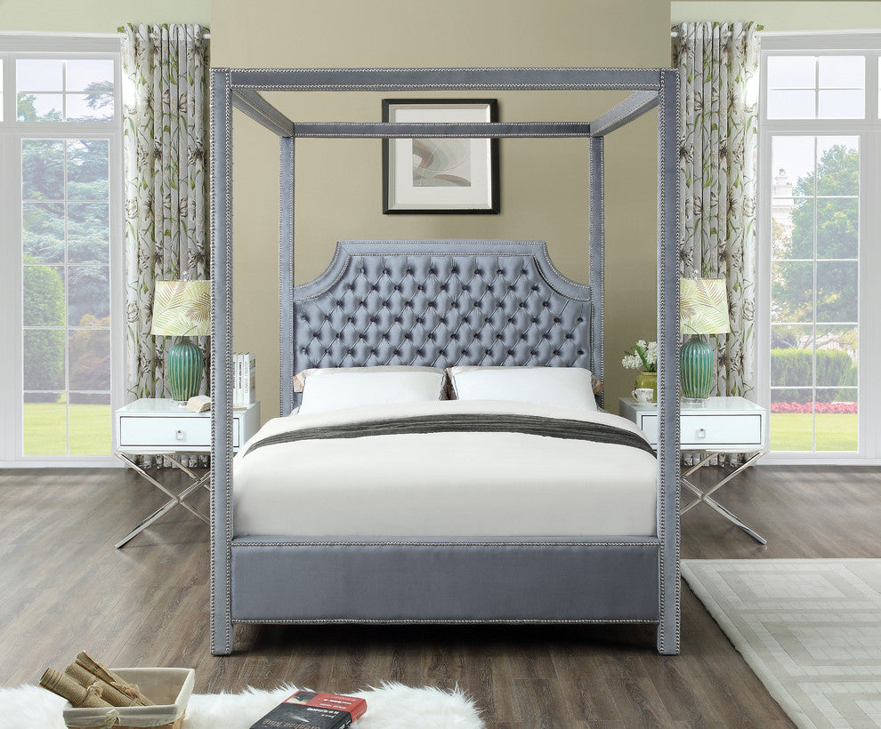 Rowan Velvet Upholstered Bed, Gray, King