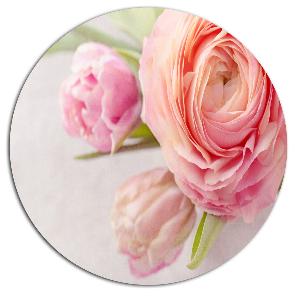 Full Bloom And Blooming Flowers, Floral Round Wall Art, 23"