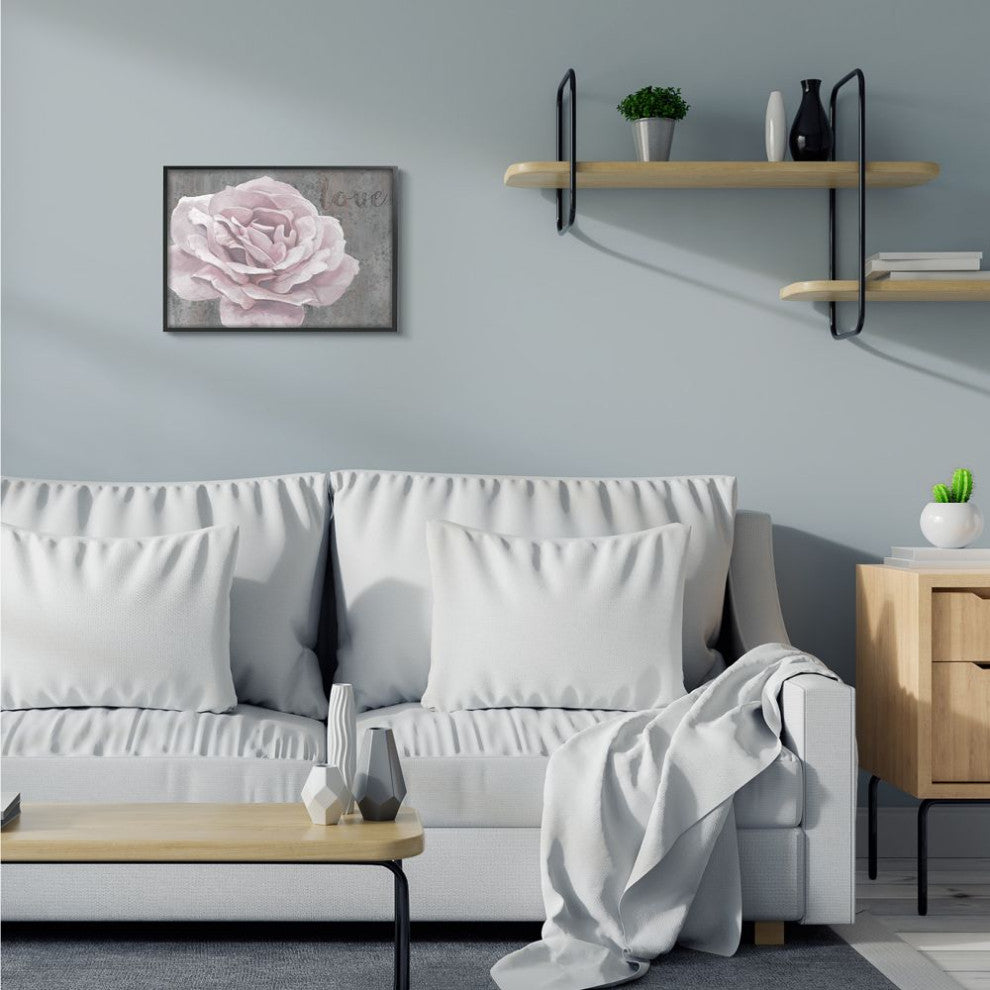 Stupell Industries Love Pink Flower Grey Neutral Painting, 16 x 20