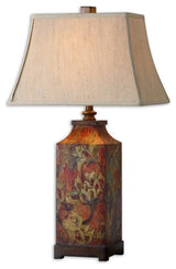 Boutique Distressed Wood Floral Table Lamp