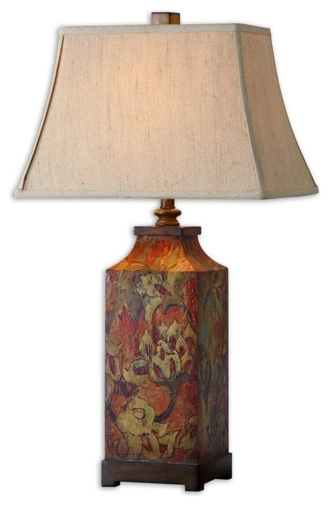 Boutique Distressed Wood Floral Table Lamp