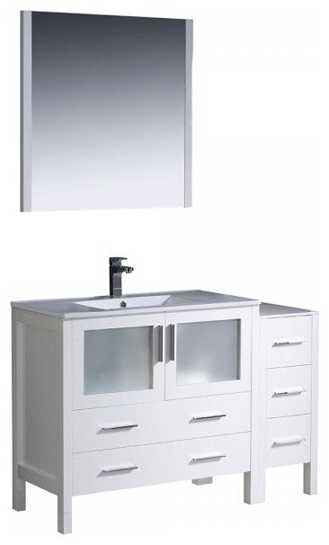 Fresca Torino 48" White Modern Bathroom Vanity, Side Cabinet, Integrated Sink