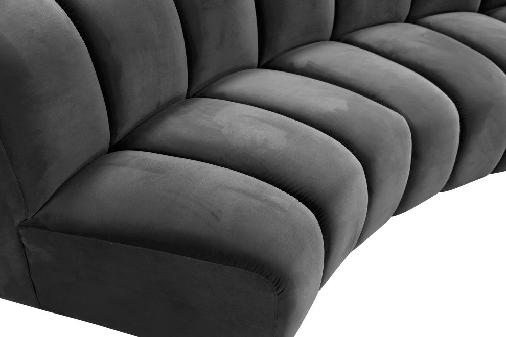 Infinity Channel Tufted Velvet Modular Chair, Gray, 2 Piece