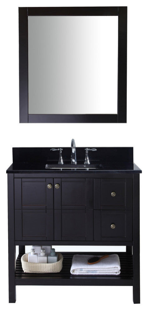 Winterfell 36" Single Bathroom Vanity Set Espresso, Granite Countertop