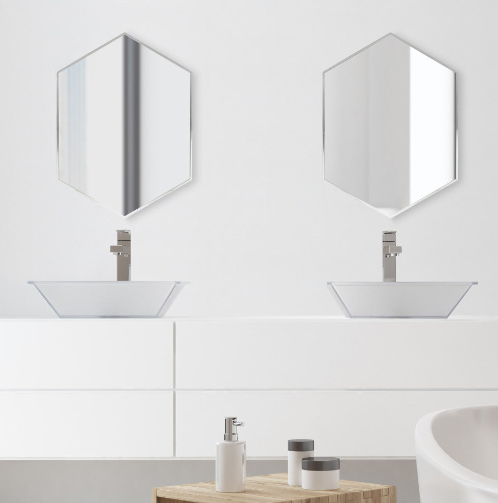 Rhodes Framed Hexagon Wall Mirror, Silver, 22x31