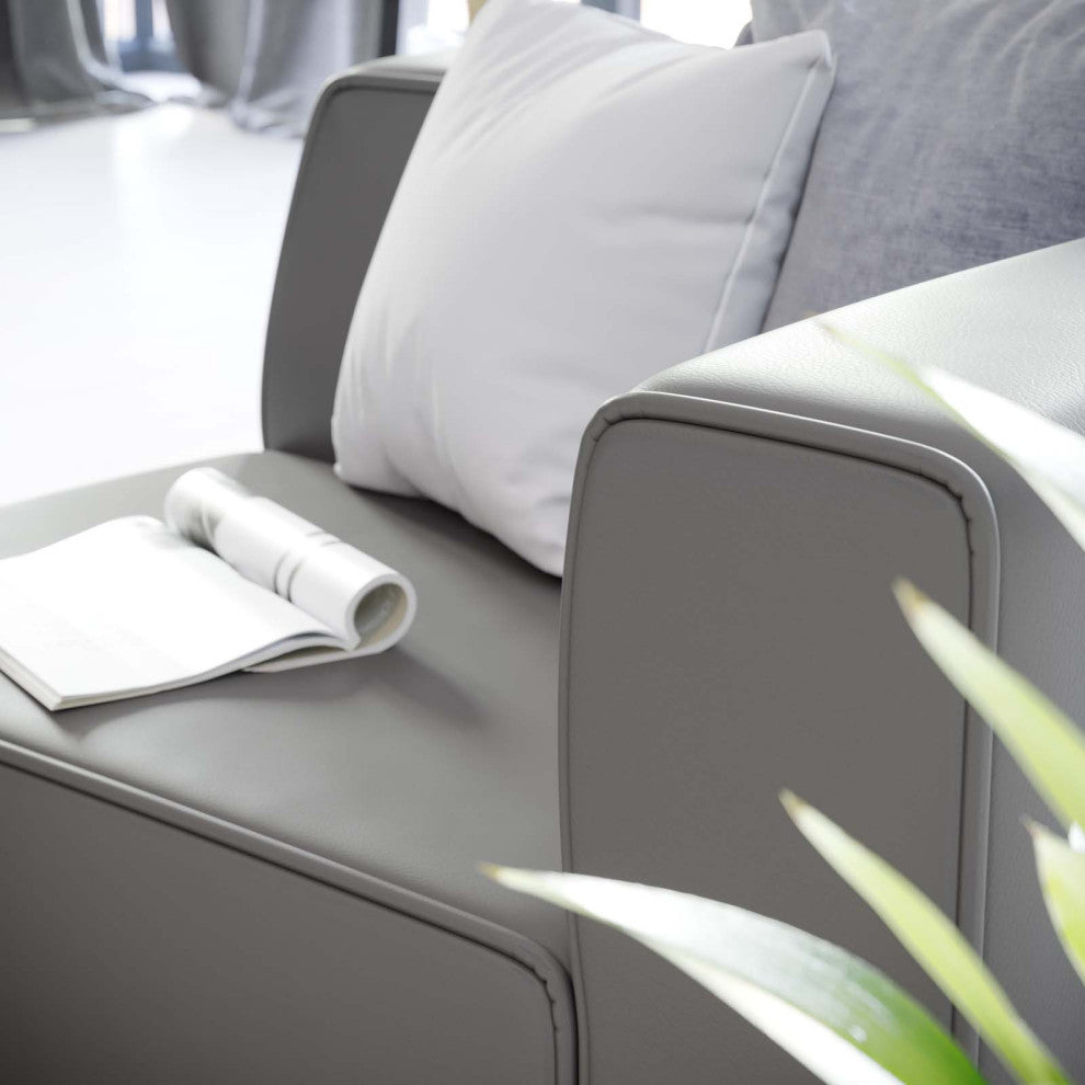 Mingle Vegan Leather Right-Arm Chair, Gray