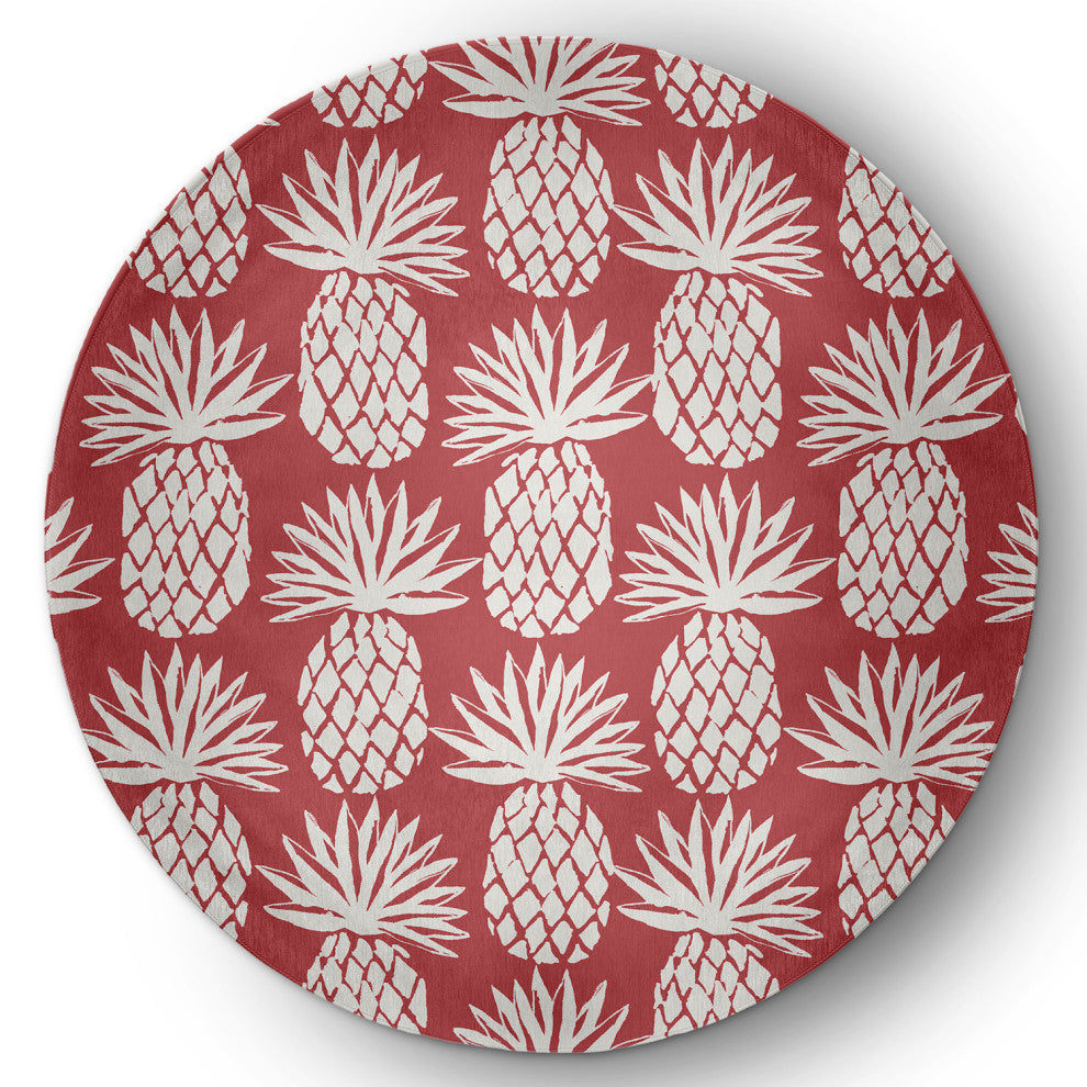 5' Round Pineapple Pattern Indoor/Outdoor Rug, Ligonberry Red