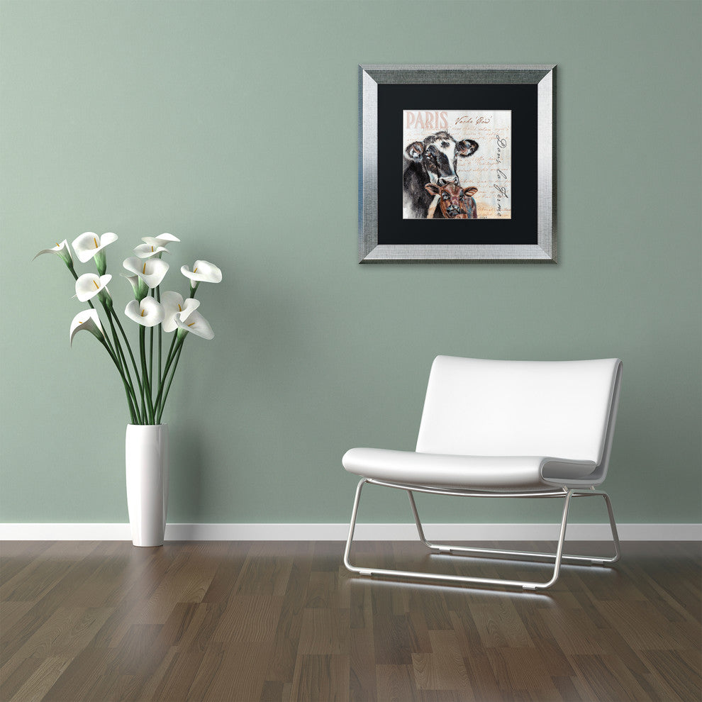 'Dans la Ferme Cow' Art, 11x11, Silver Frame, Black Mat