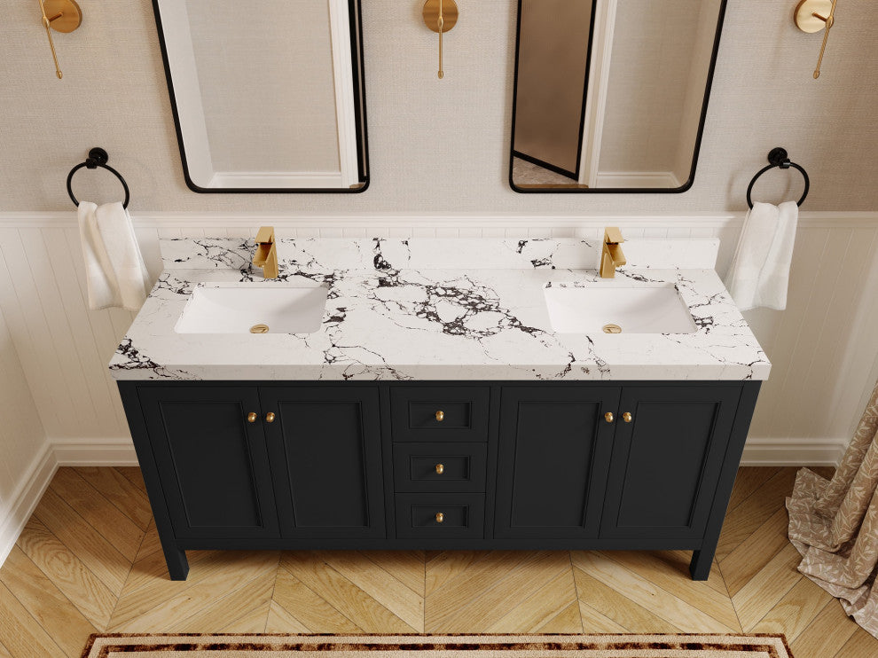 Nashville 72" Double Sink Bath Vanity, Black 2" Viola Night