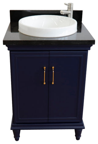 25" Single Vanity, Blue Finish With Black Galaxy And Round Sink