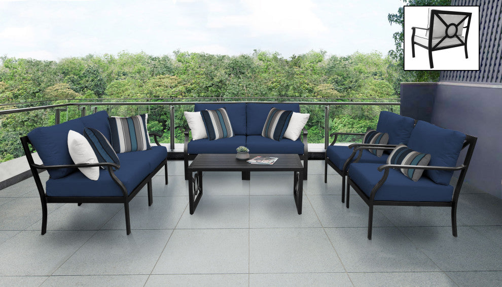 kathy ireland Madison Ave. 7 Piece Aluminum Patio Furniture Set 07e, Midnight