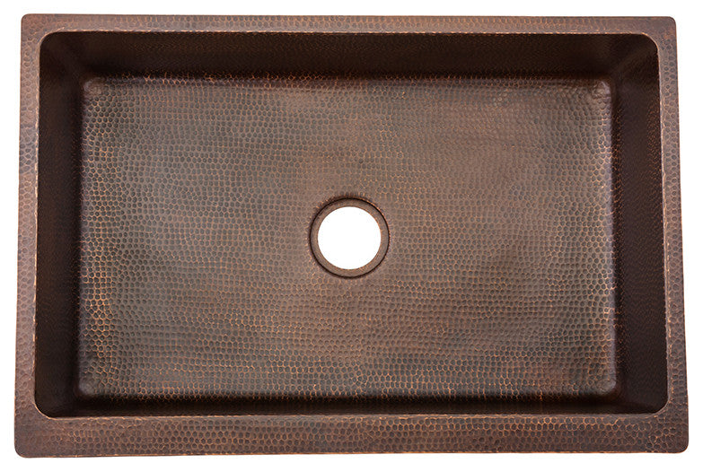 33" Hammered Copper Kitchen Apron Single Basin Sink