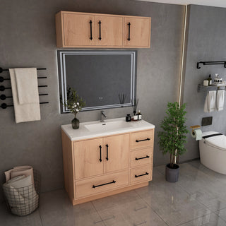 Victoria 42" Solid Wood Bath Vanity, Overhead Cabinet, Red Oak