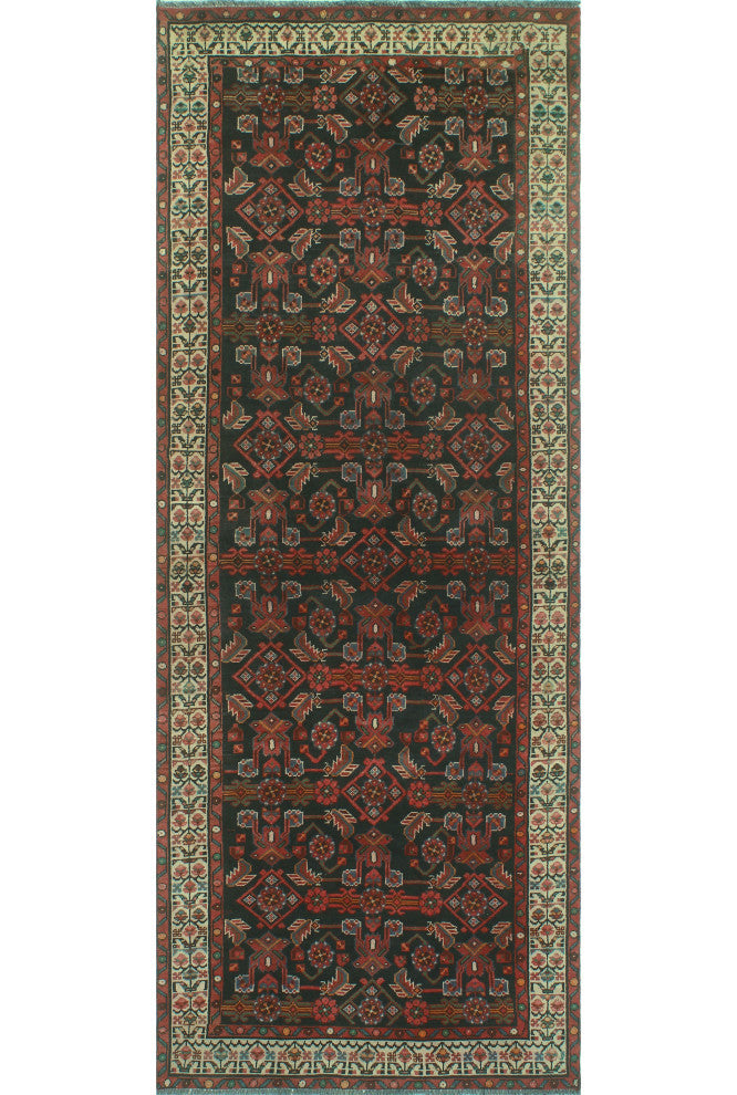 Fine Vintage Distressed Kambouji Charcoal/Ivory Runner, 3'8x9'7
