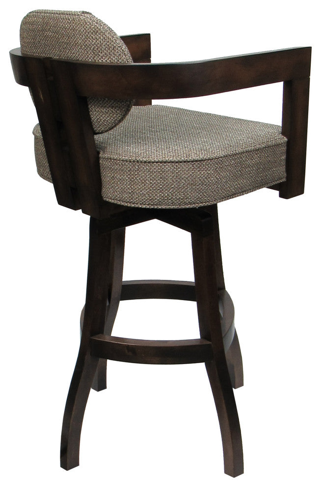 Swivel Wood Bar Stool Kadir Plus on S-Base, Plumley Cocoa - Dark Walnut, 34"