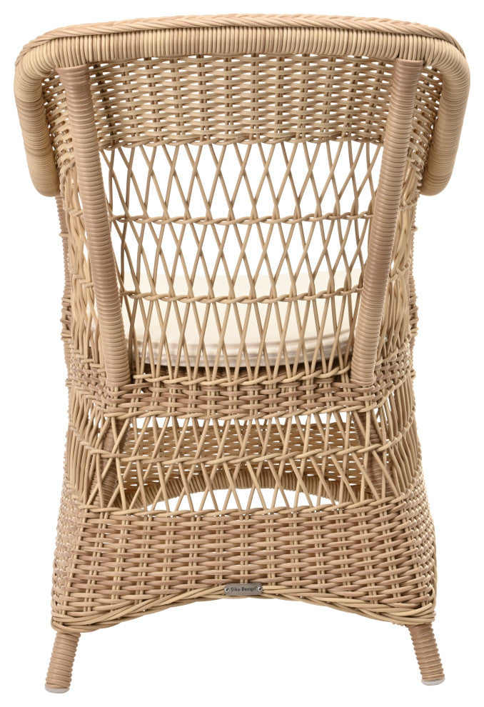 Charlot Chair With Cushion, Natural Finish, Snow White Upholstery