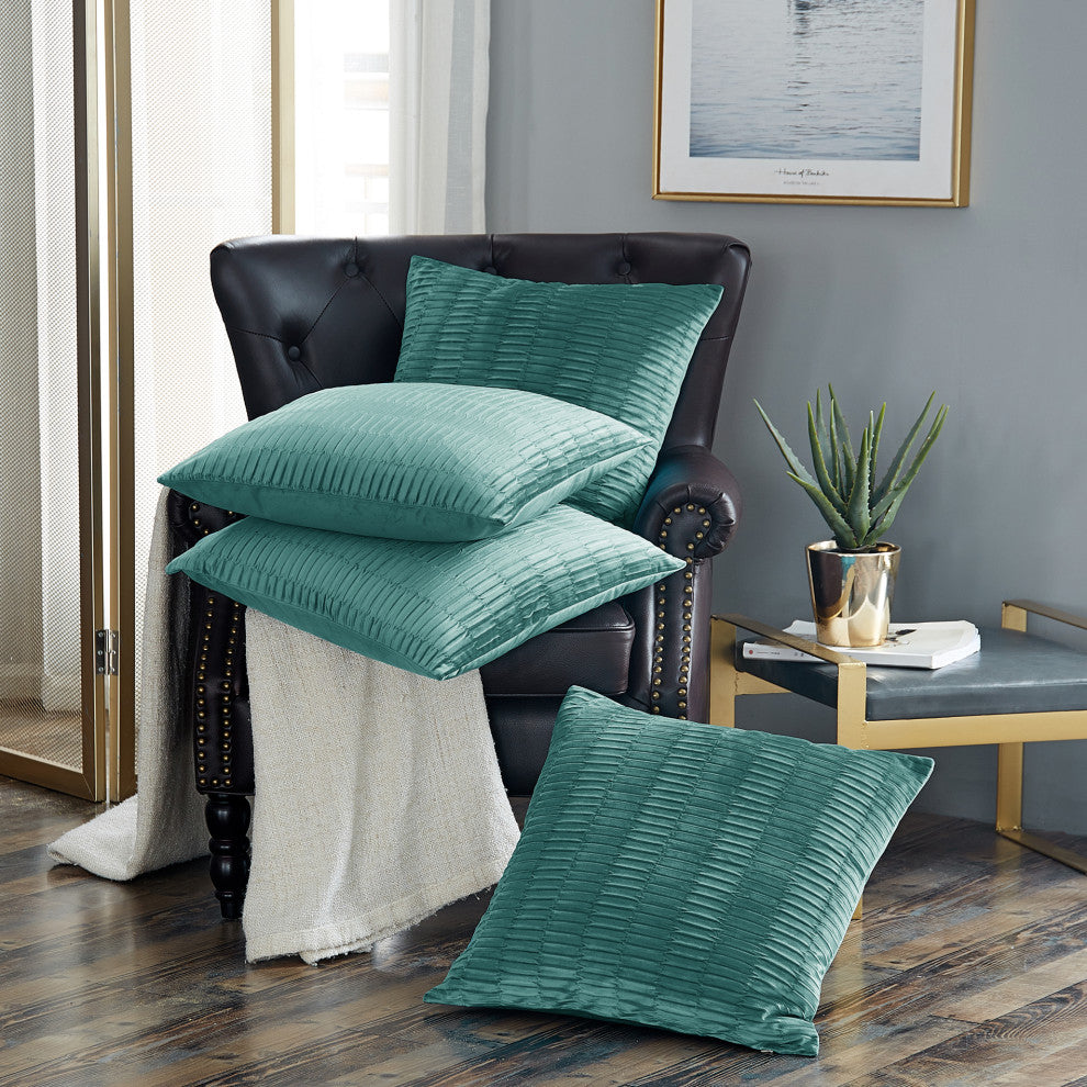Pleated Velvet Pillow Cover 4 Piece Set, North Sea, 20" X 20"