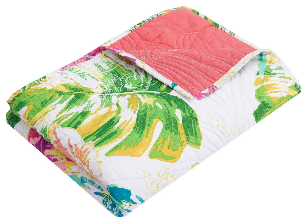 Benzara BM293446 Throw Blanket, Tropical Palm Leaves, Vibrant Green, Blue