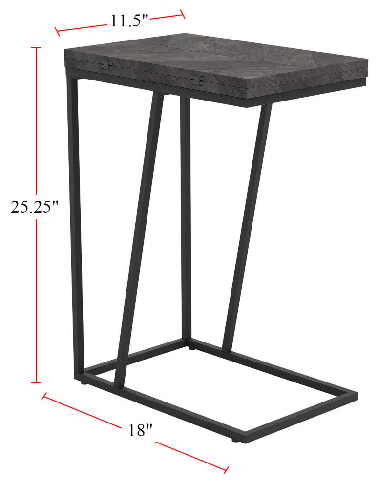 Expandable Rectangular Accent Table, Rustic Gray and Sandy Black