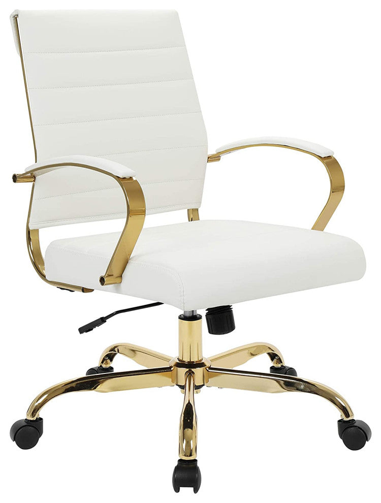 LeisureMod Benmar Home Leather Office Chair With Gold Frame Tan