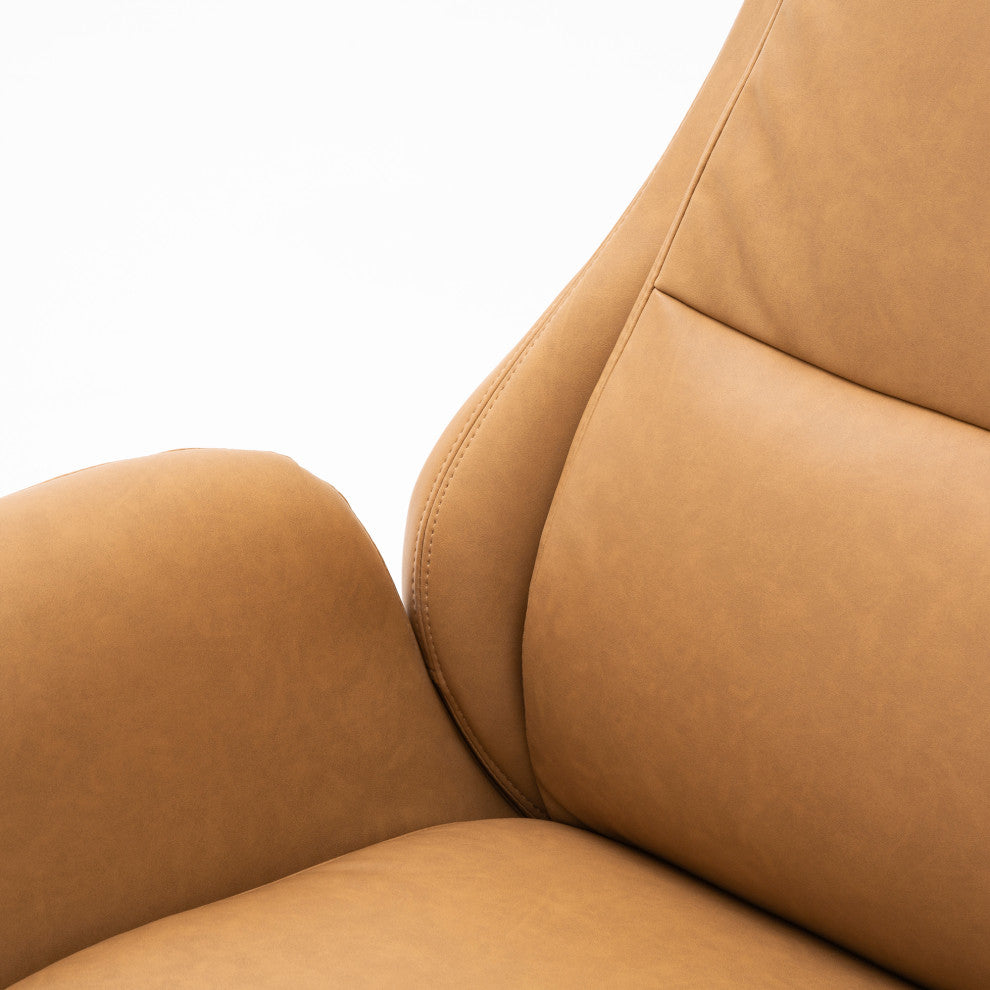 Mid-Century Modern Air Leatherette Adjustable Swivel High Back Office, Camel