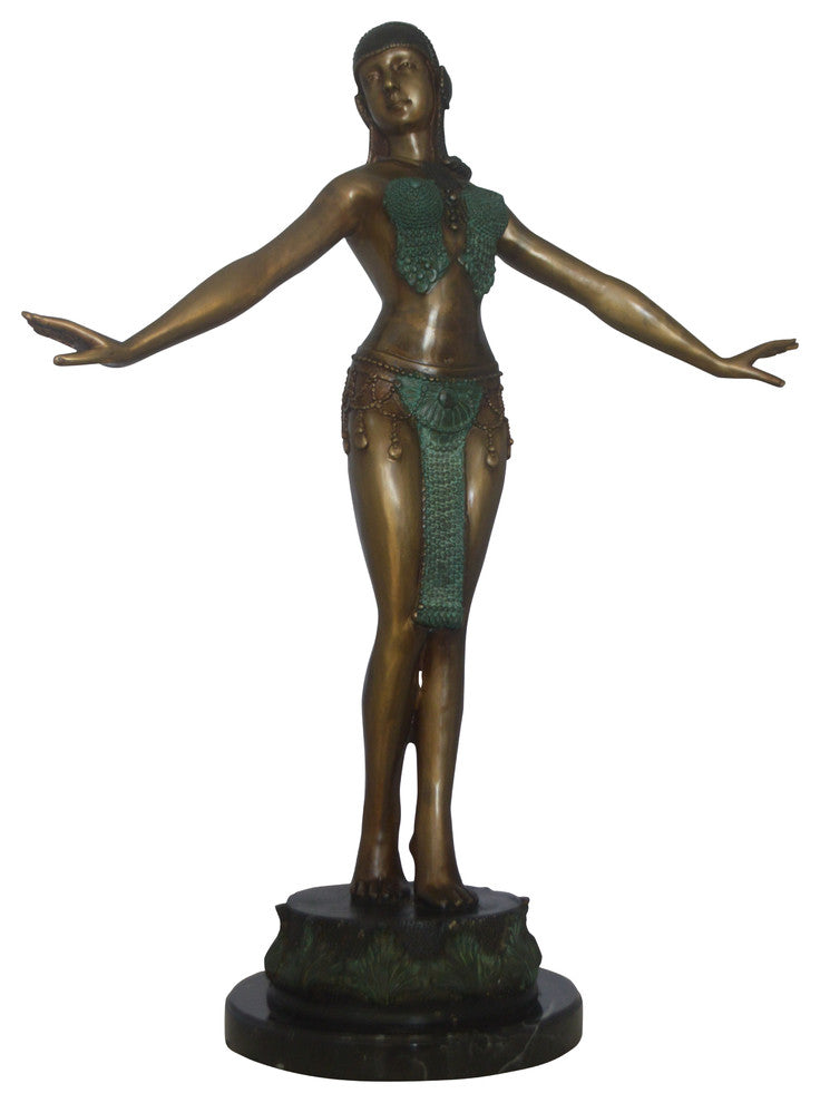 Belly Dancer Performing Bronze Statue -  Size: 32"L x 8"W x 41"H.