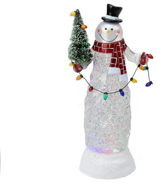 Swirling Glitter LED Lighted Snowman, Tree Table Top Christmas Decoration