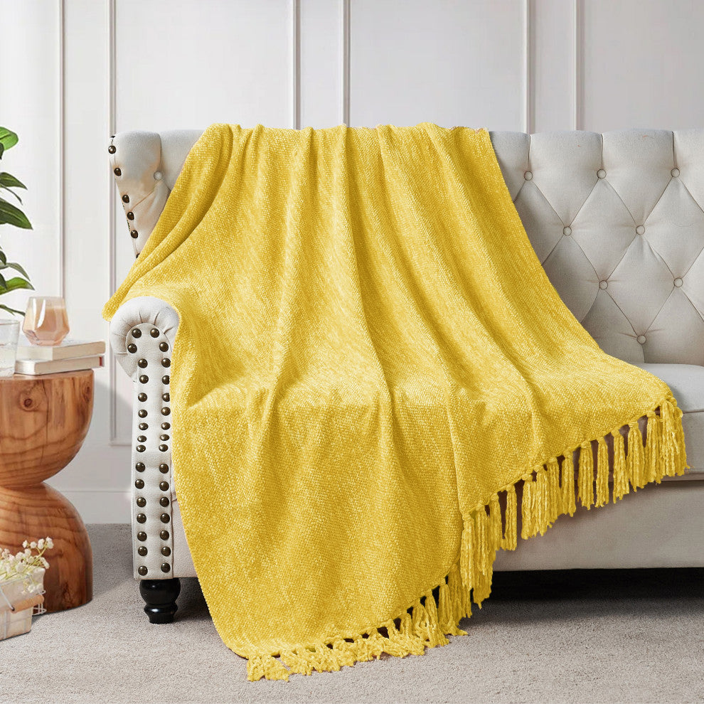 Crystal Chenille Jumbo Throw Blanket, Primrose Yellow