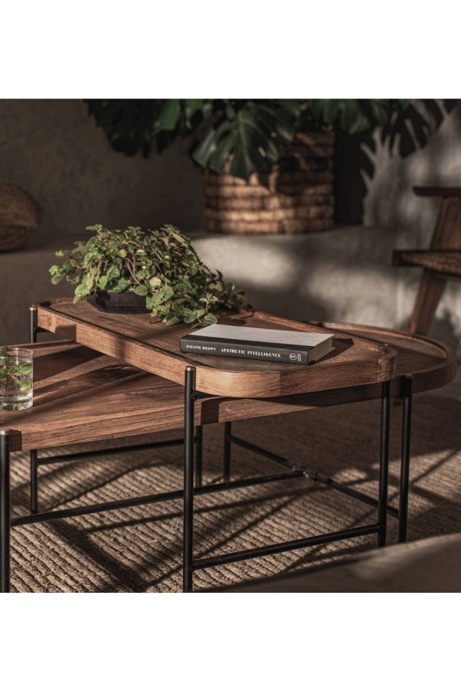 Oval Wooden Tray Coffee Table Set, dBodhi Coco, 17/25"w X 33/63"d X 19/16"h