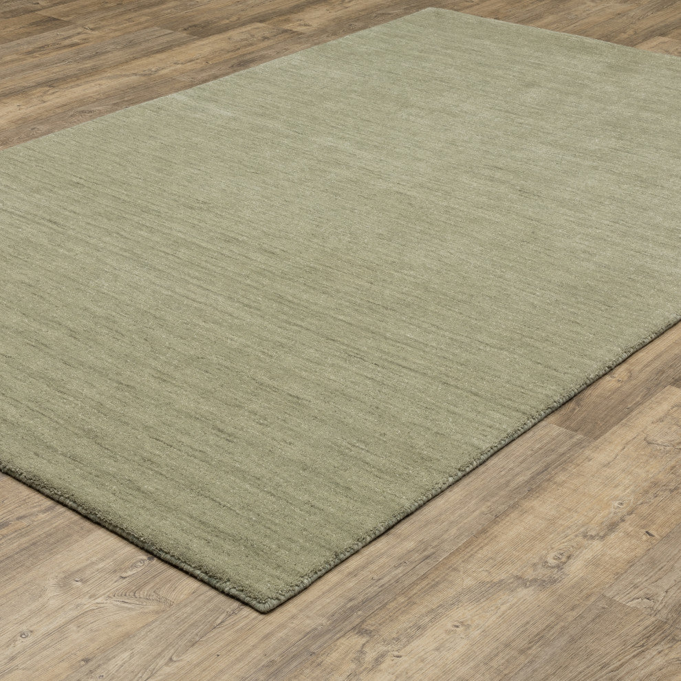 Apollo Heathered Solid Sage Green Hand-Made Wool Area Rug 10' x 13'