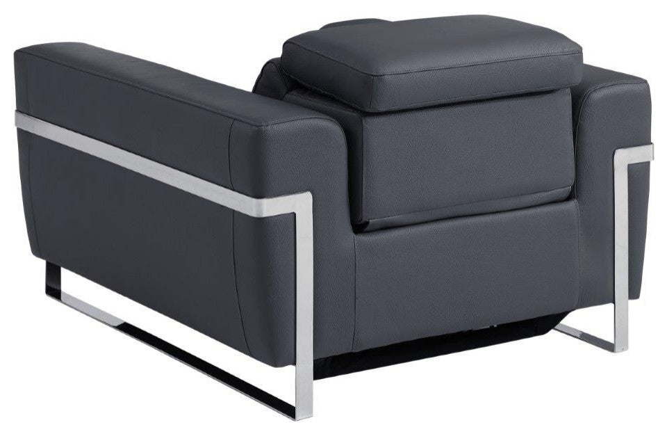 Prato Genuine Italian Leather Modern Chair, Dark Gray