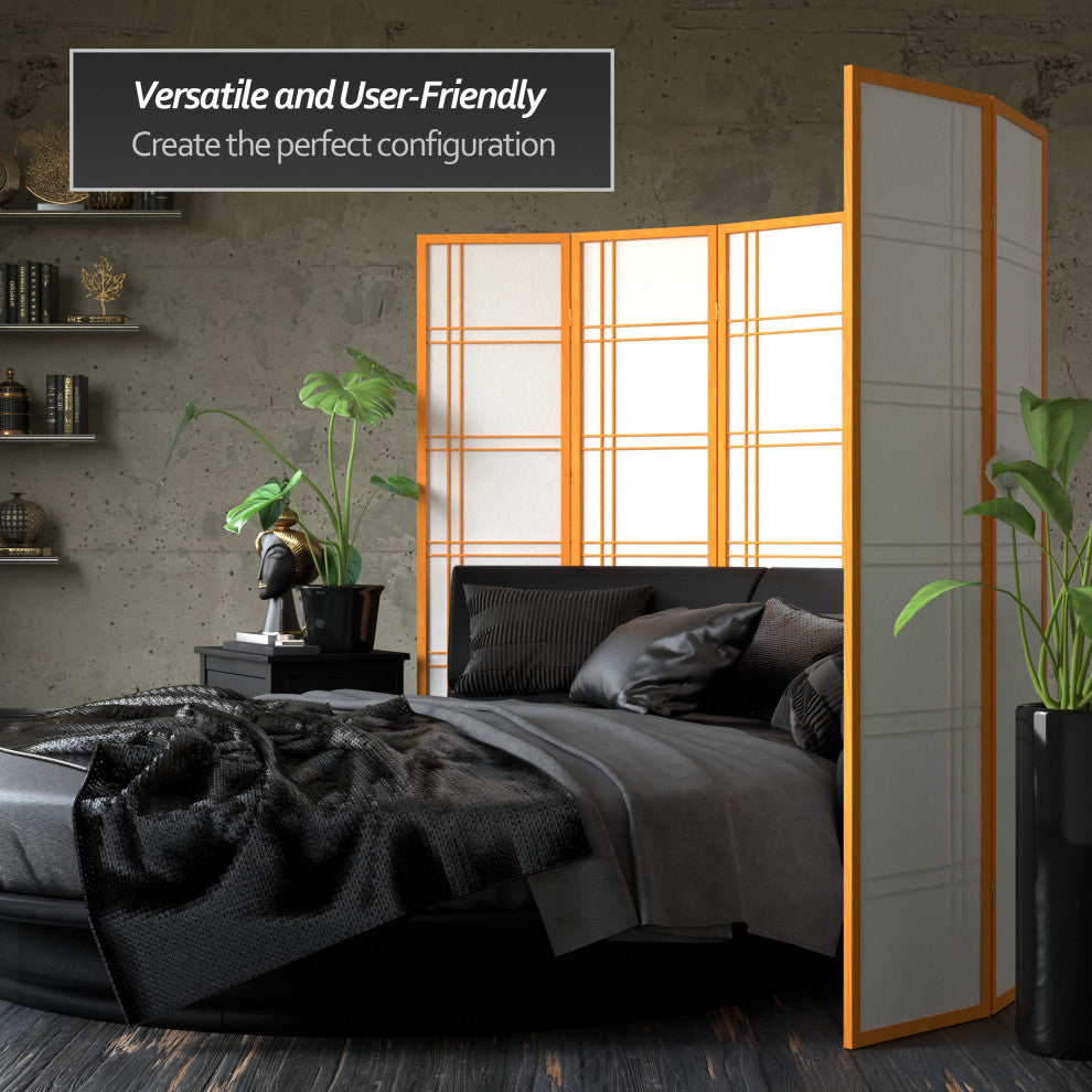 6' Tall Double Cross Shoji Screen, Honey, 3 Panels