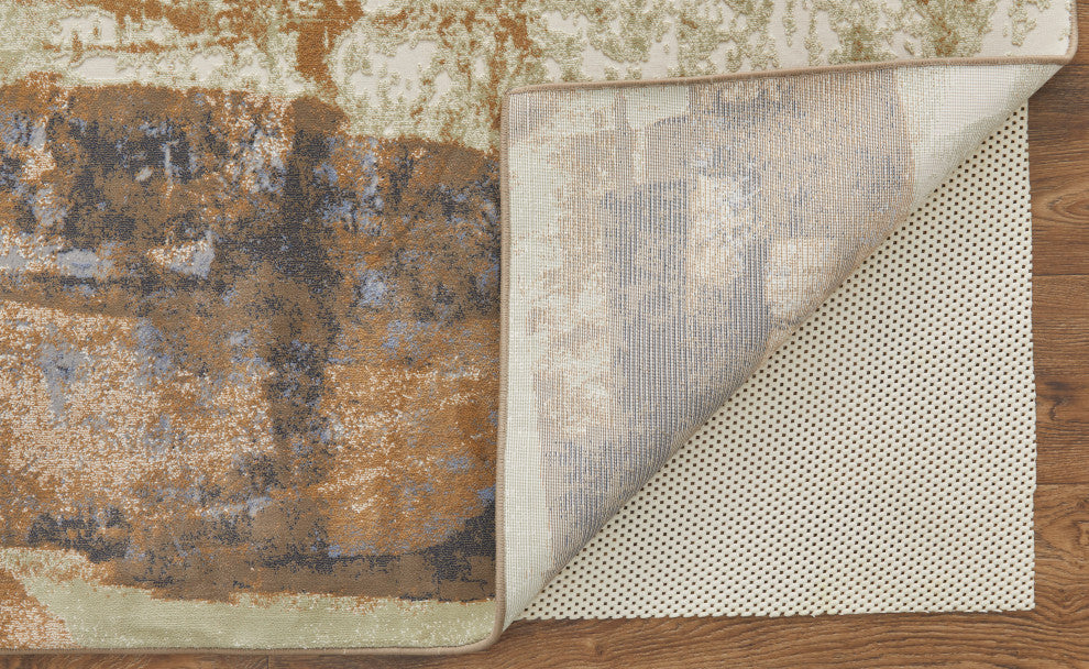 Takara Modern Abstract, Brown/Blue/Ivory, 5'x7'6" Area Rug