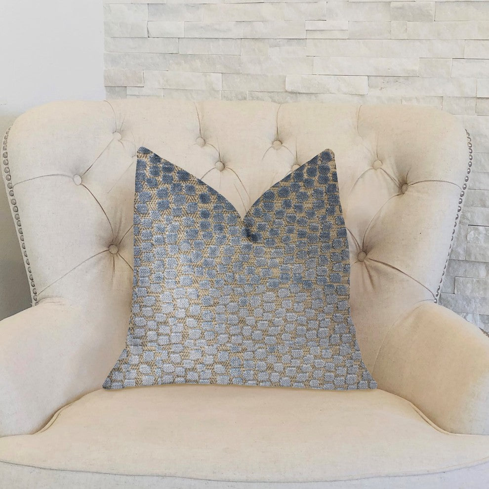 Dusky Gem Blue and Silver Luxury Throw Pillow, 18"x18"