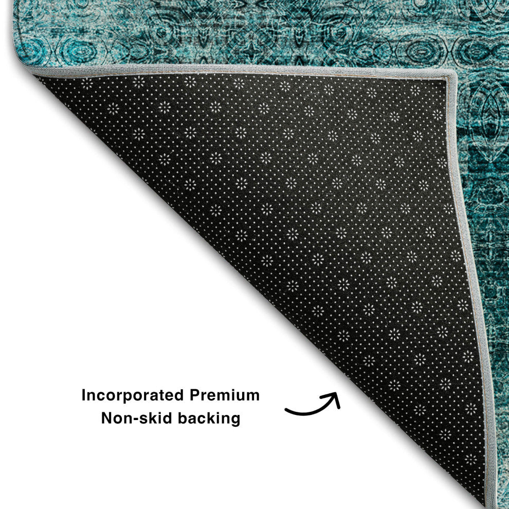 Premium Machine Washable Mayfield AMF557 Teal 10' x 14' Rug